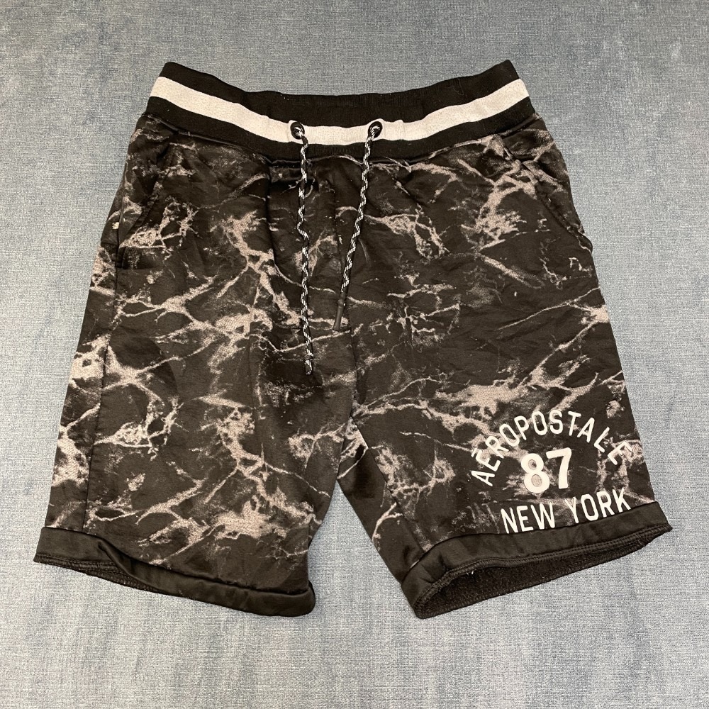Aeropostale 87 New York Sweat Shorts Mens 30 Black Marble Print Slash Pockets